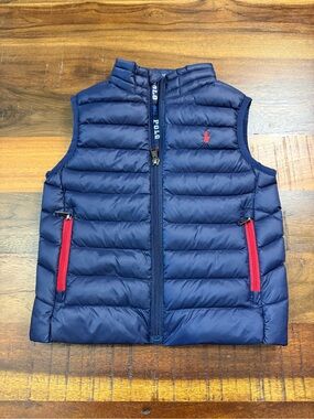 Polo Ralph Lauren Boys 4T Navy Blue Puffer Vest Red Lining Quilted